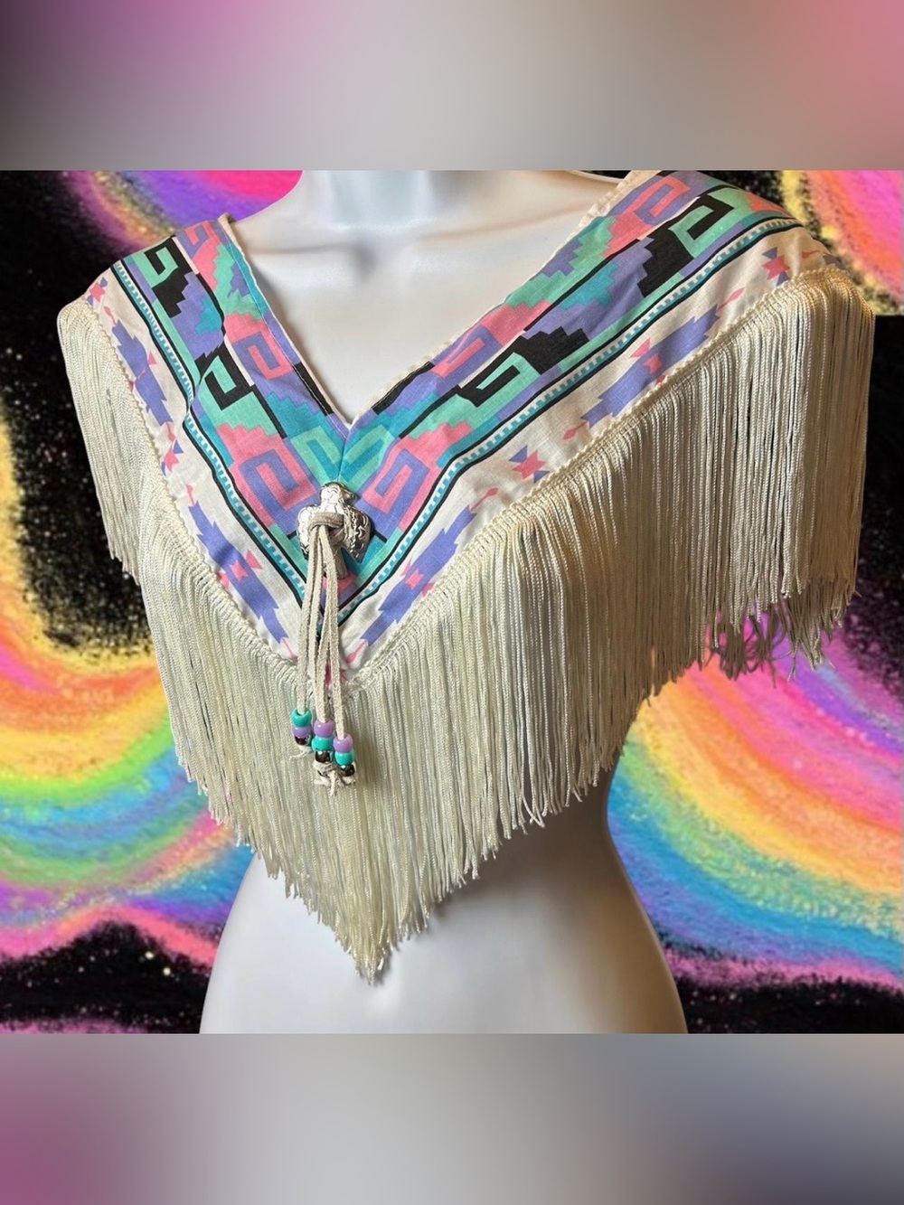 Vintage 1980s southwestern-style fringe capelet